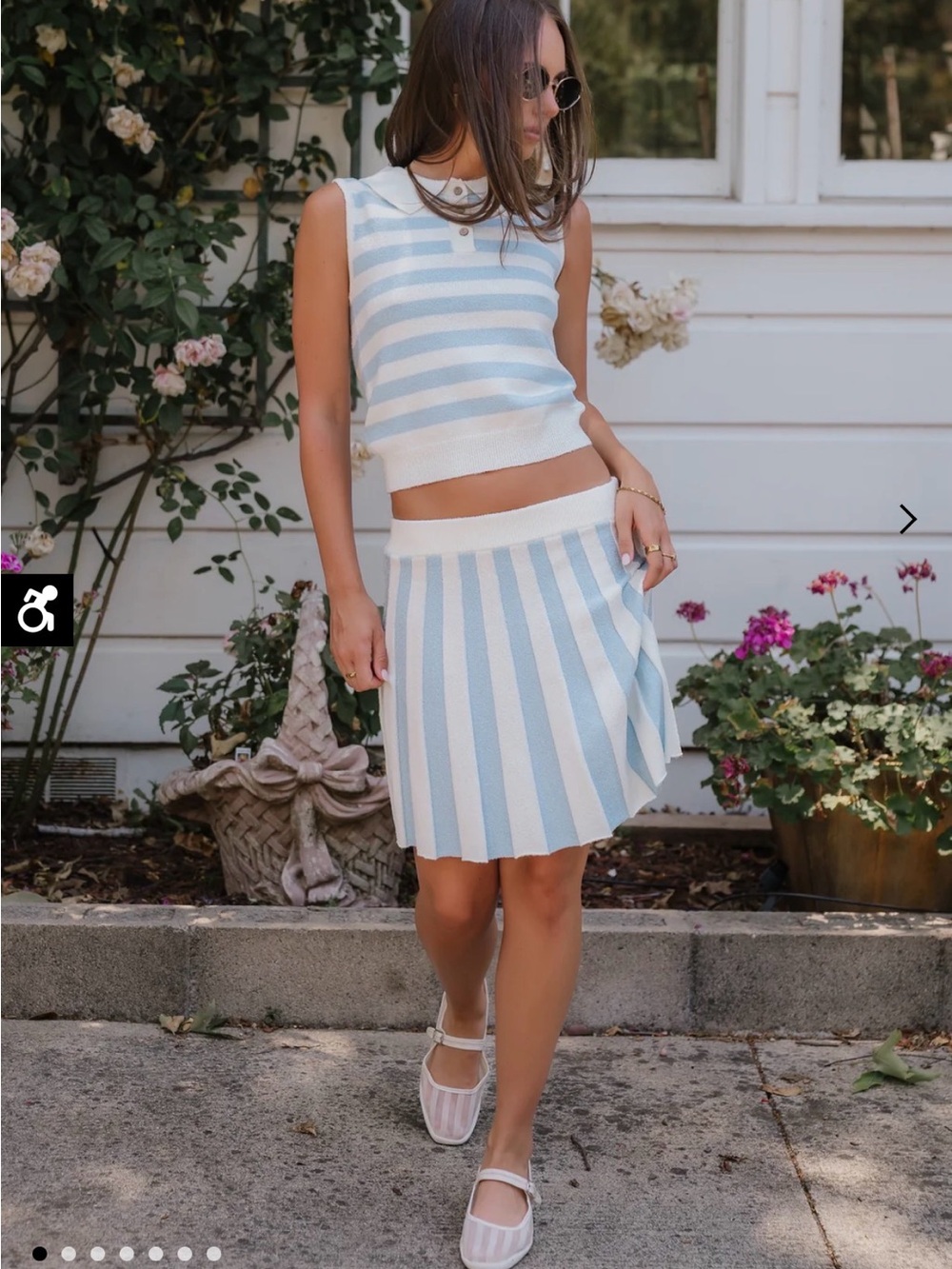 New Bohme Striped Knit A-Line Skirt Set in Light Blue and White Alexa small